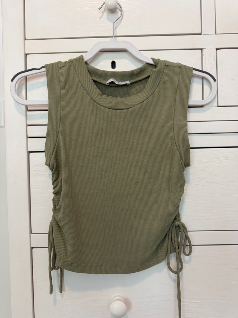 Grey Bandit Olive Green Ribbed Side-Tie Top